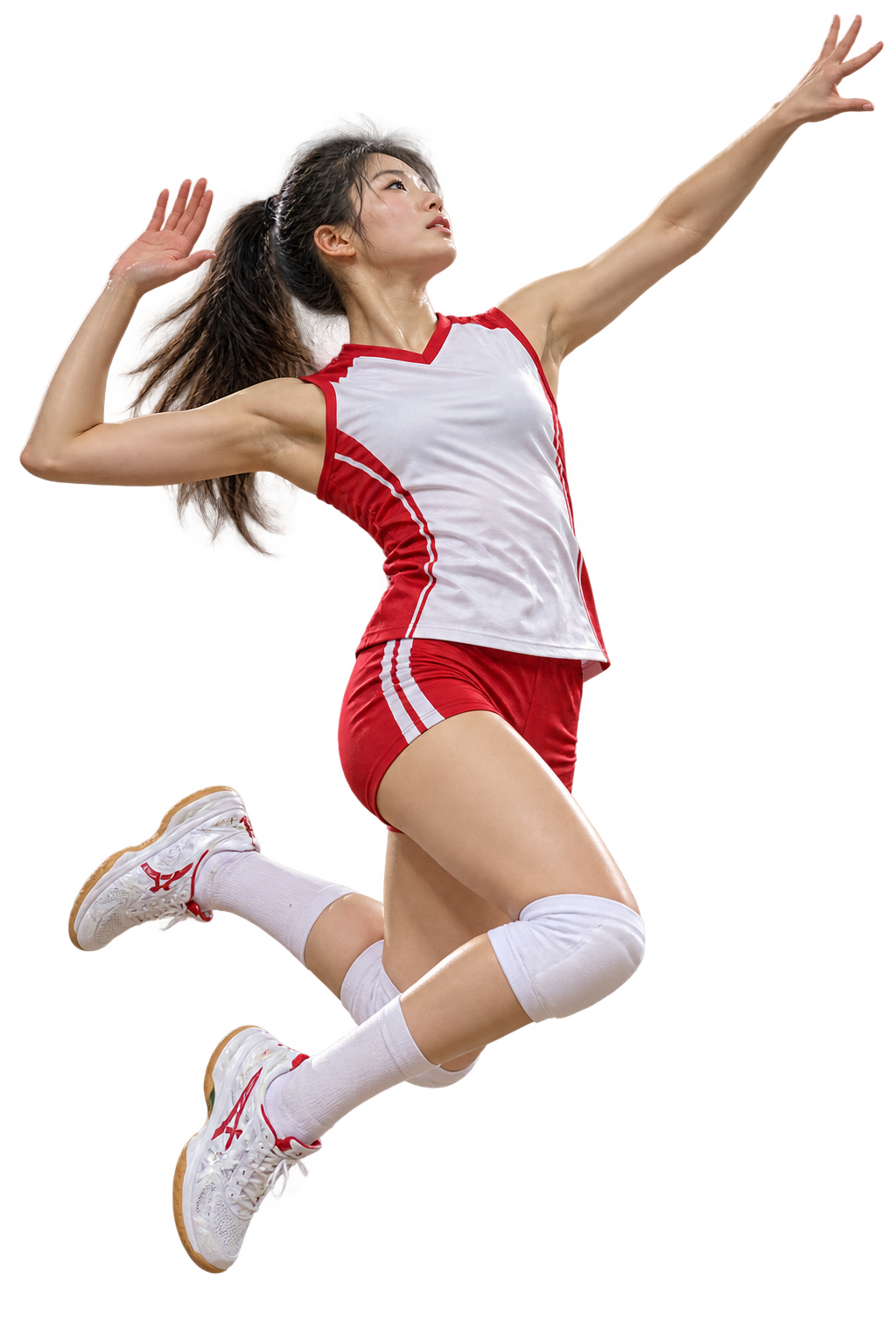 East Asian volleyball athlete in a jump serve